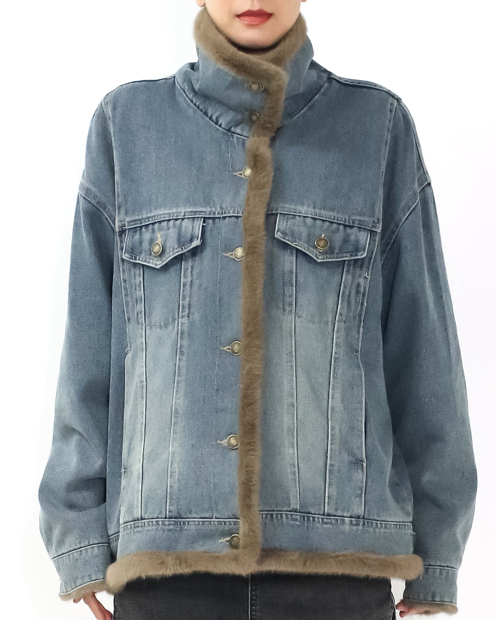 denim faux fur jacket *pre-order*