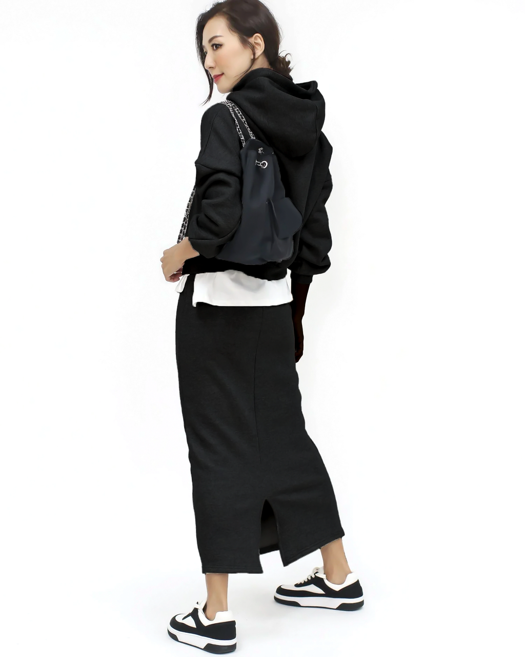 black embellished hoodie sweatshirt & skirt set *pre-order*