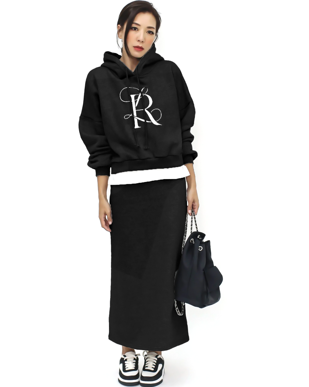 black embellished hoodie sweatshirt & skirt set *pre-order*