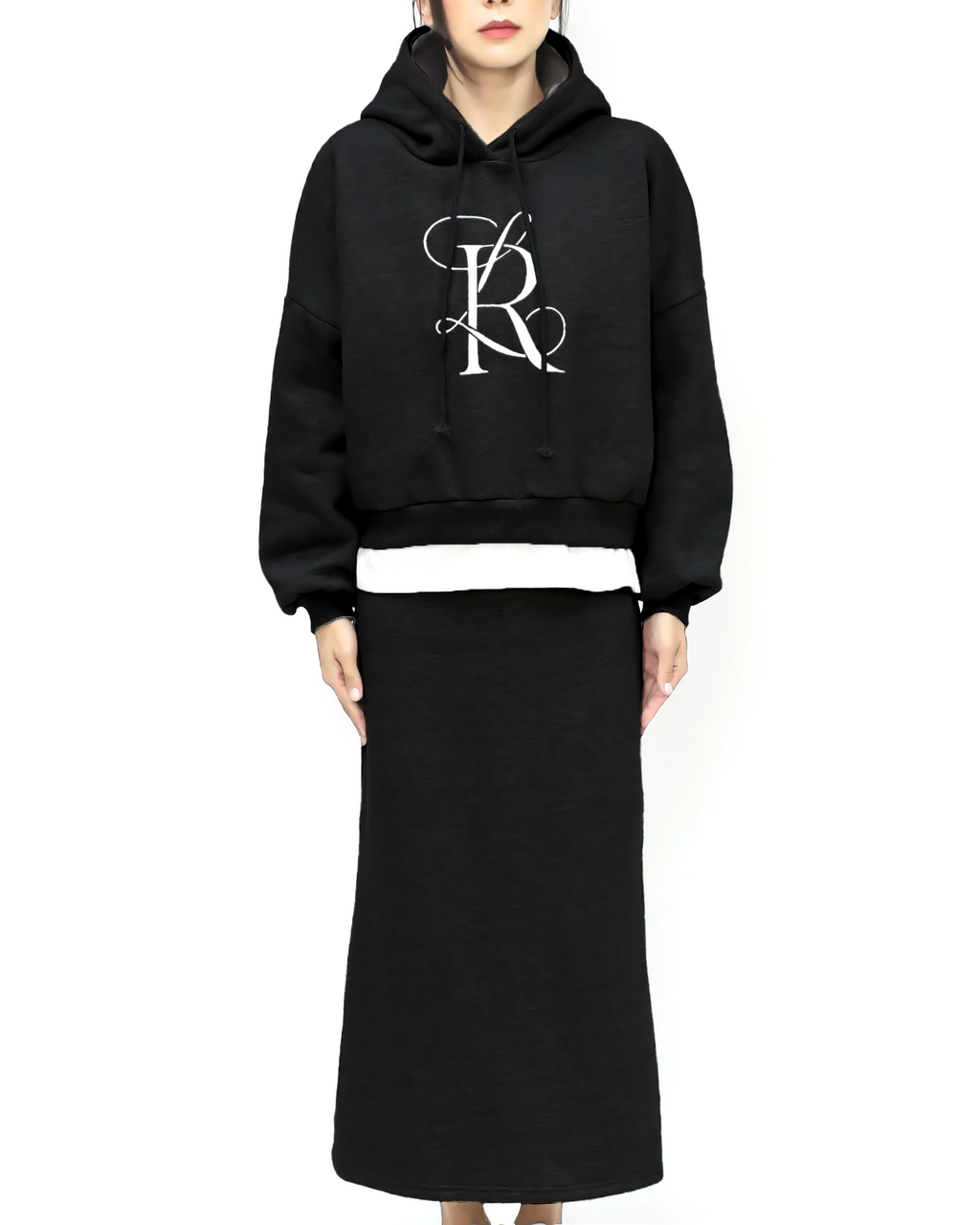 black embellished hoodie sweatshirt & skirt set *pre-order*
