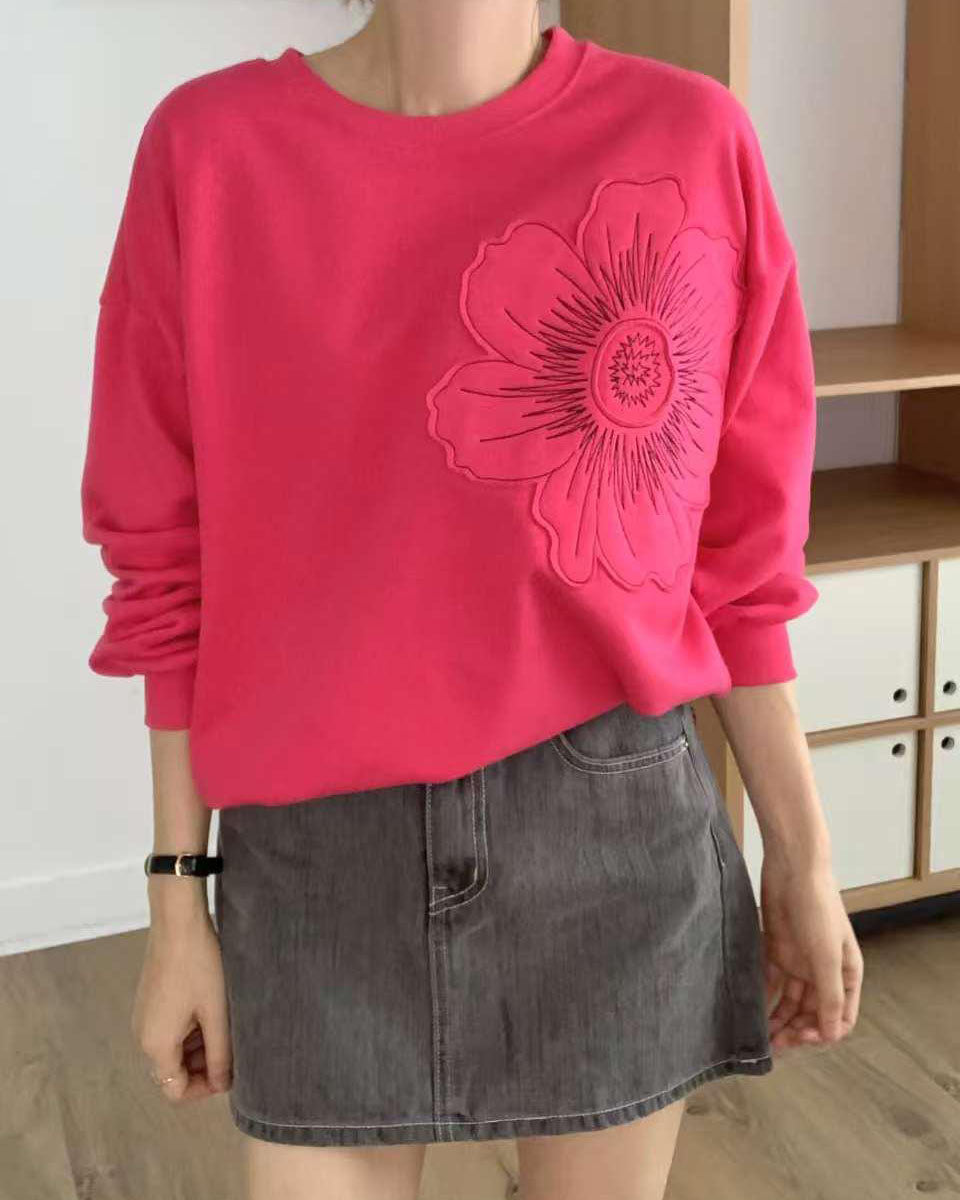 pink embroidered flower sweatshirt *pre-order*