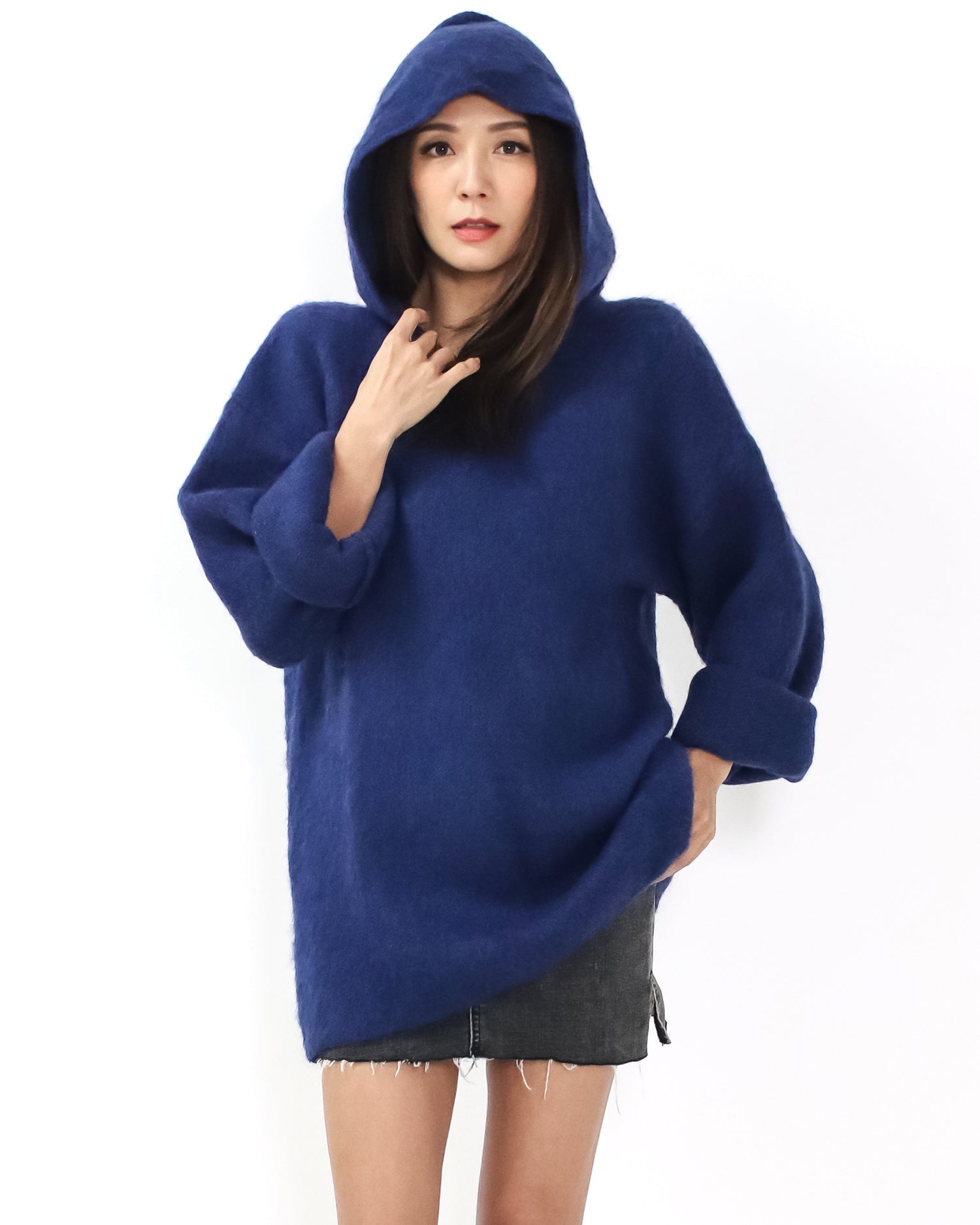 navy blue hoodie knitted top *pre-order*