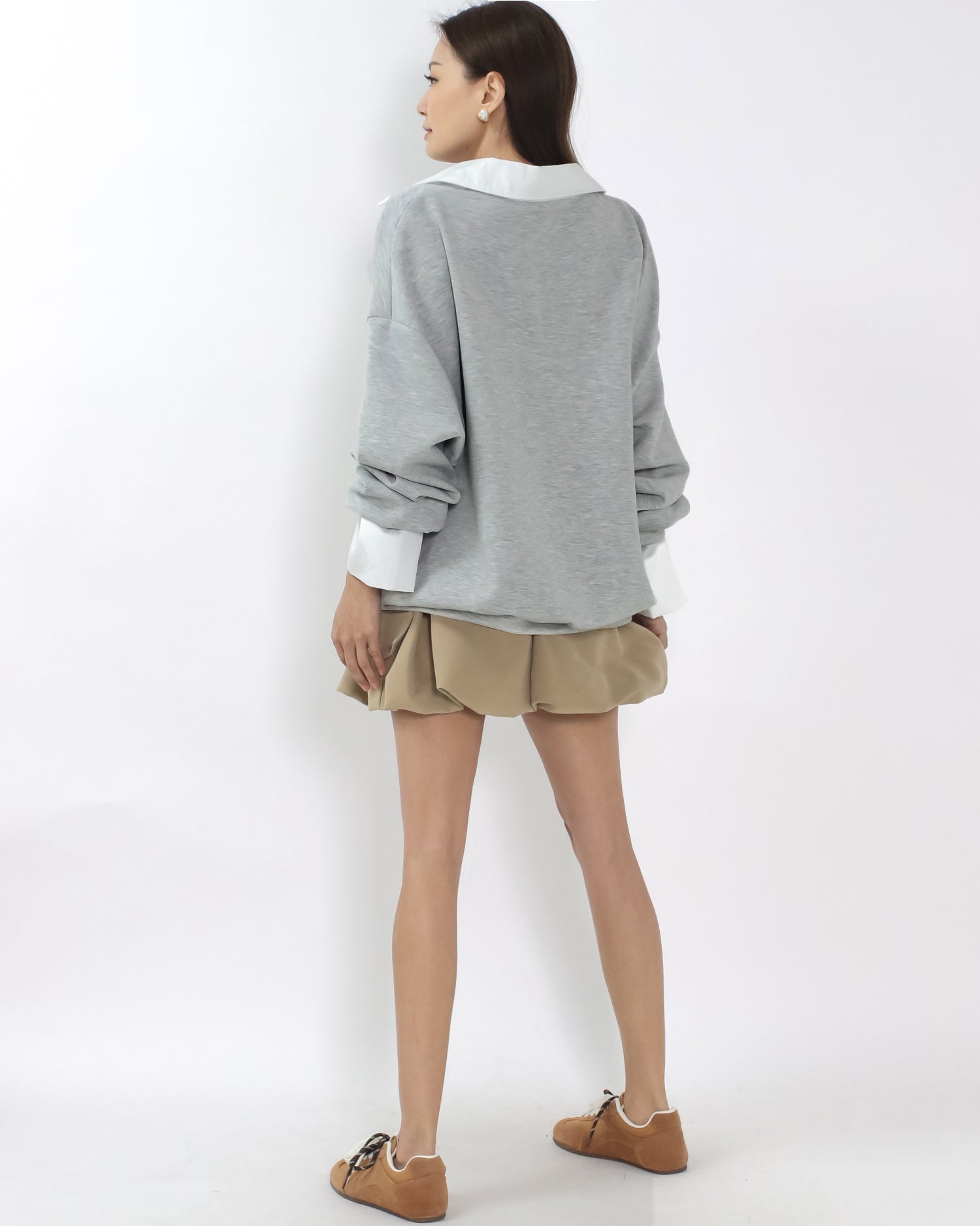 grey neoprene w/ shirt collar cuffs sweatshirt *pre-order*
