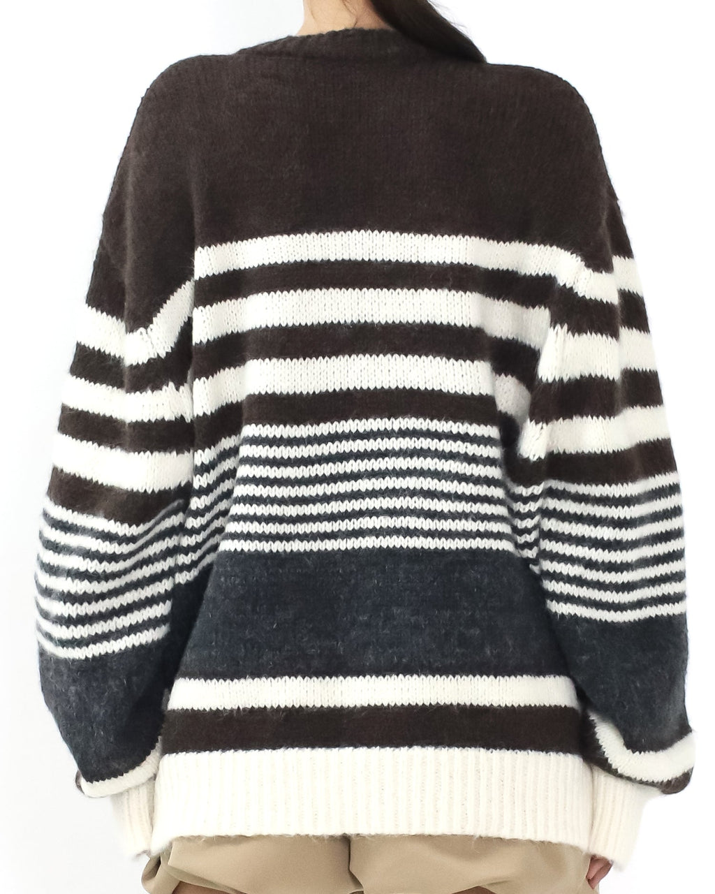brown ivory and grey stripe knitted cardigan *pre-order*