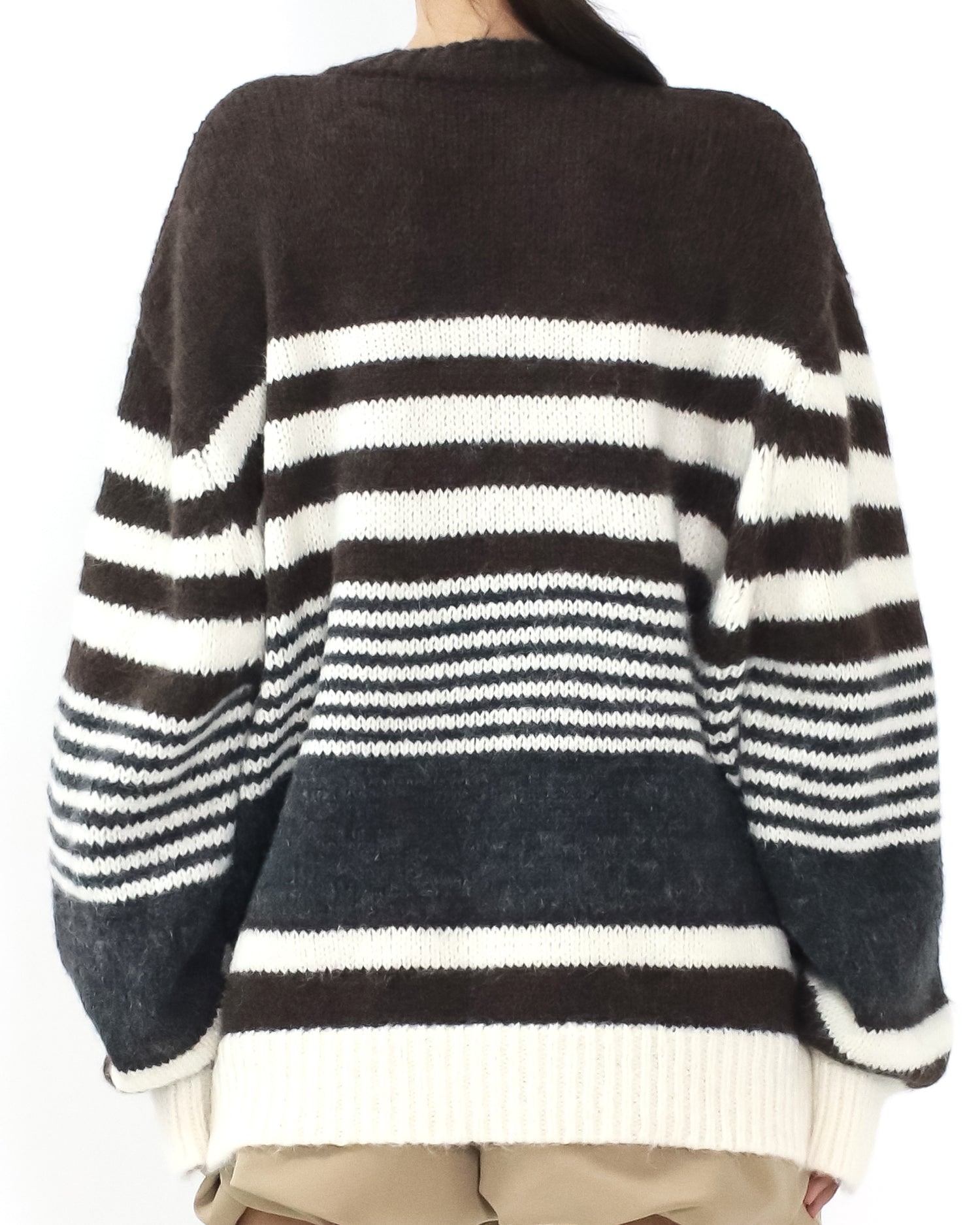 brown ivory and grey stripe knitted cardigan *pre-order*