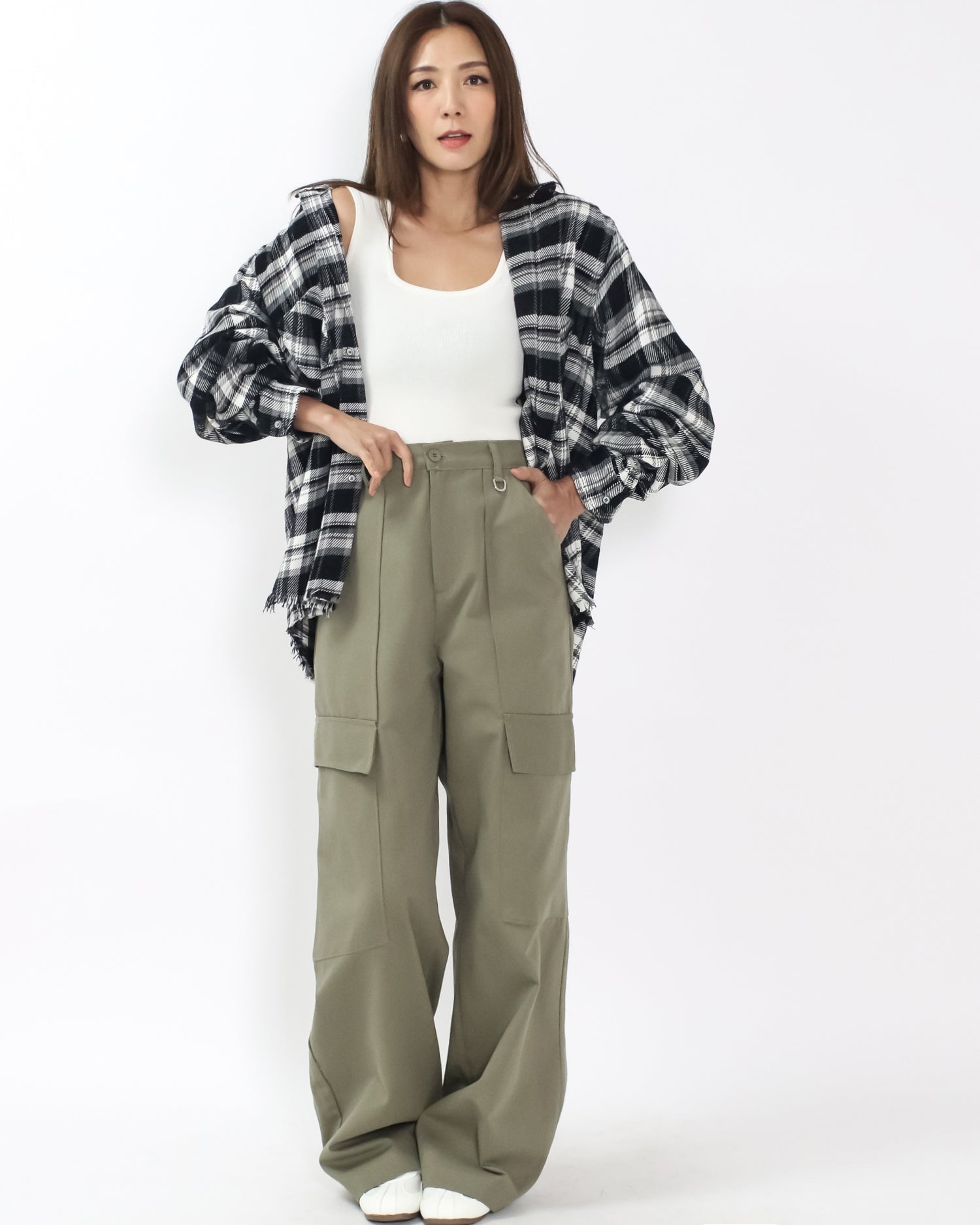 black & ivory checkers tassels hem shirt *pre-order*