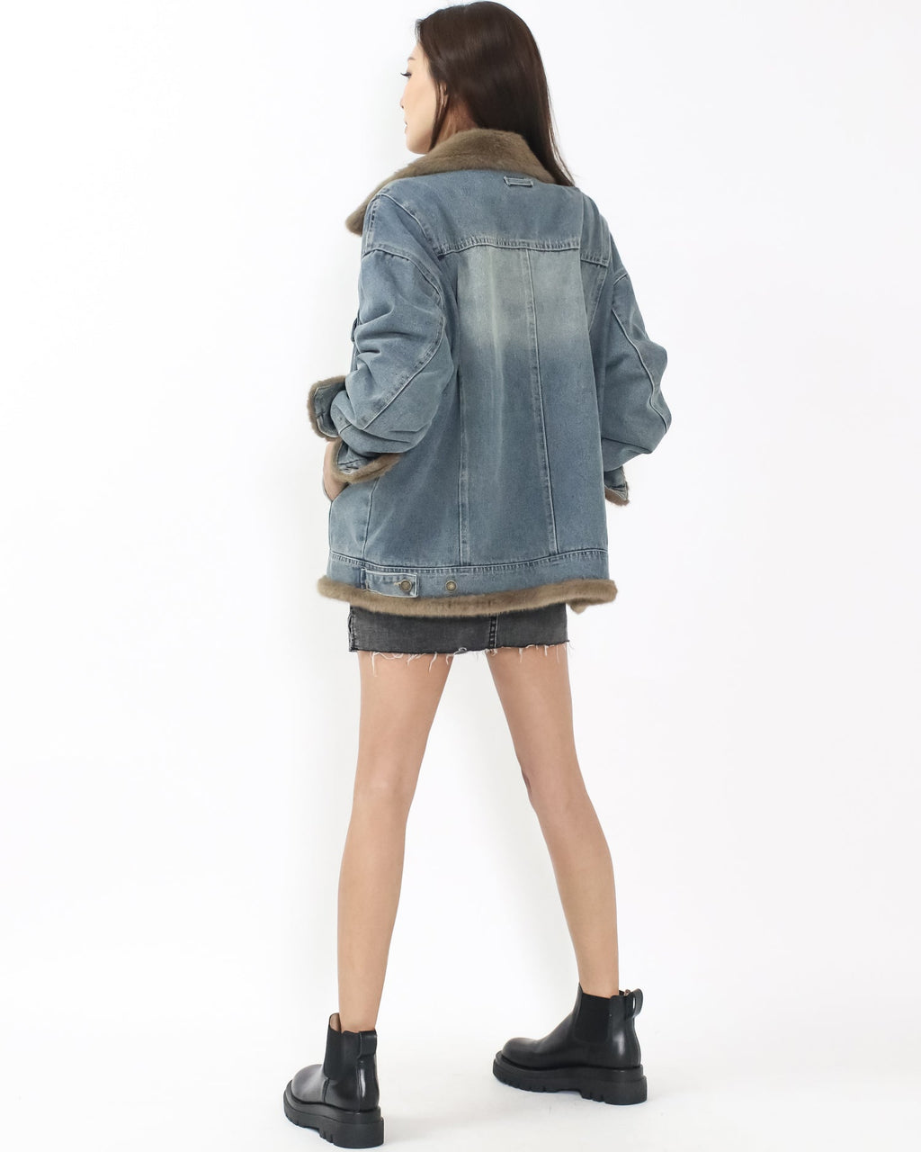 denim faux fur jacket *pre-order*
