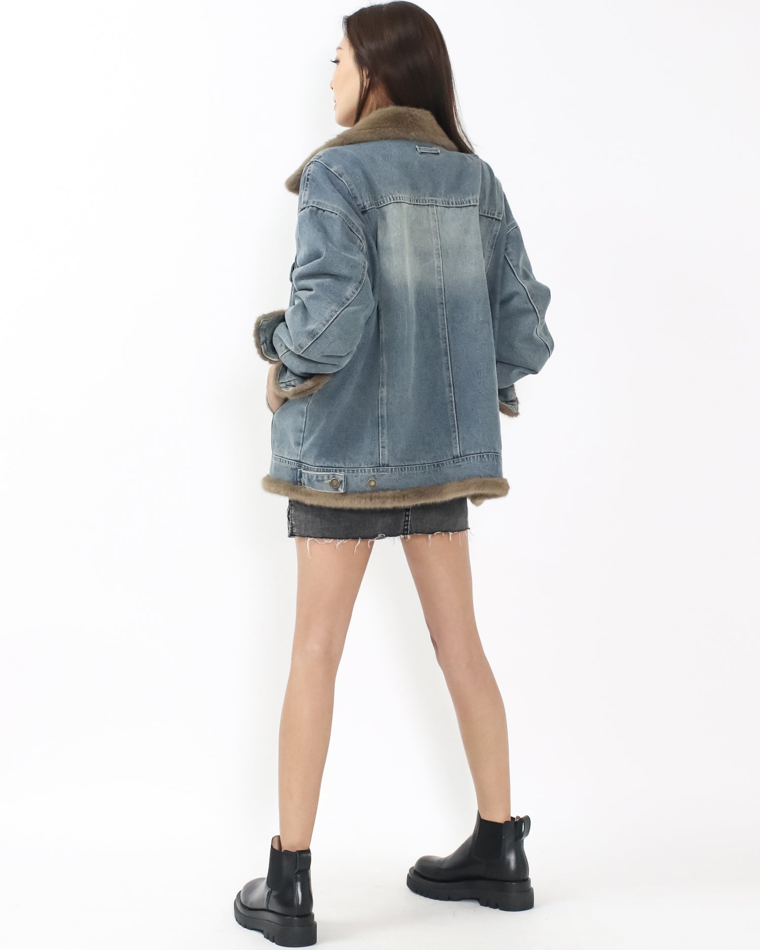 denim faux fur jacket *pre-order*