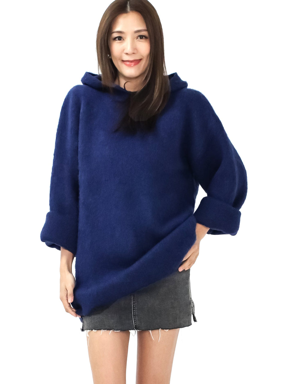 navy blue hoodie knitted top *pre-order*