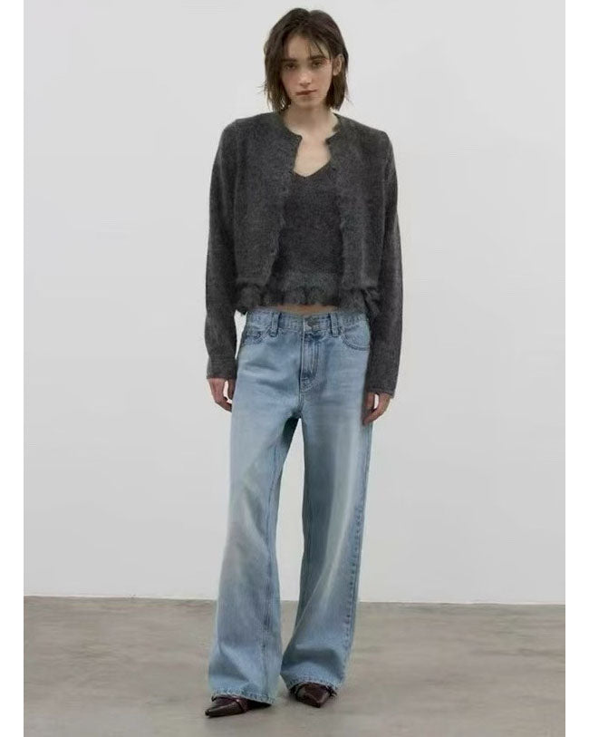 grey mohair ruffles hem slip w/ cardigan set *pre-order*