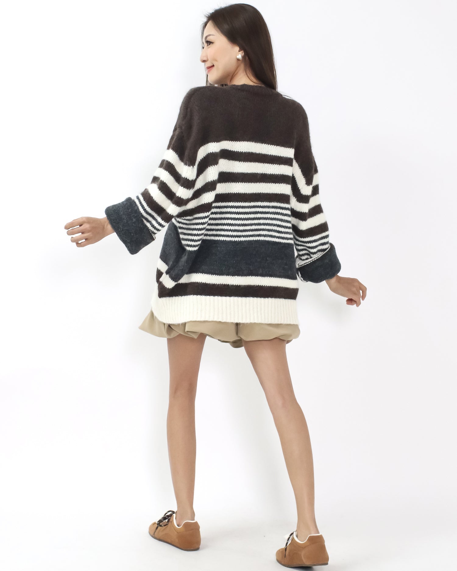 brown ivory and grey stripe knitted cardigan *pre-order*