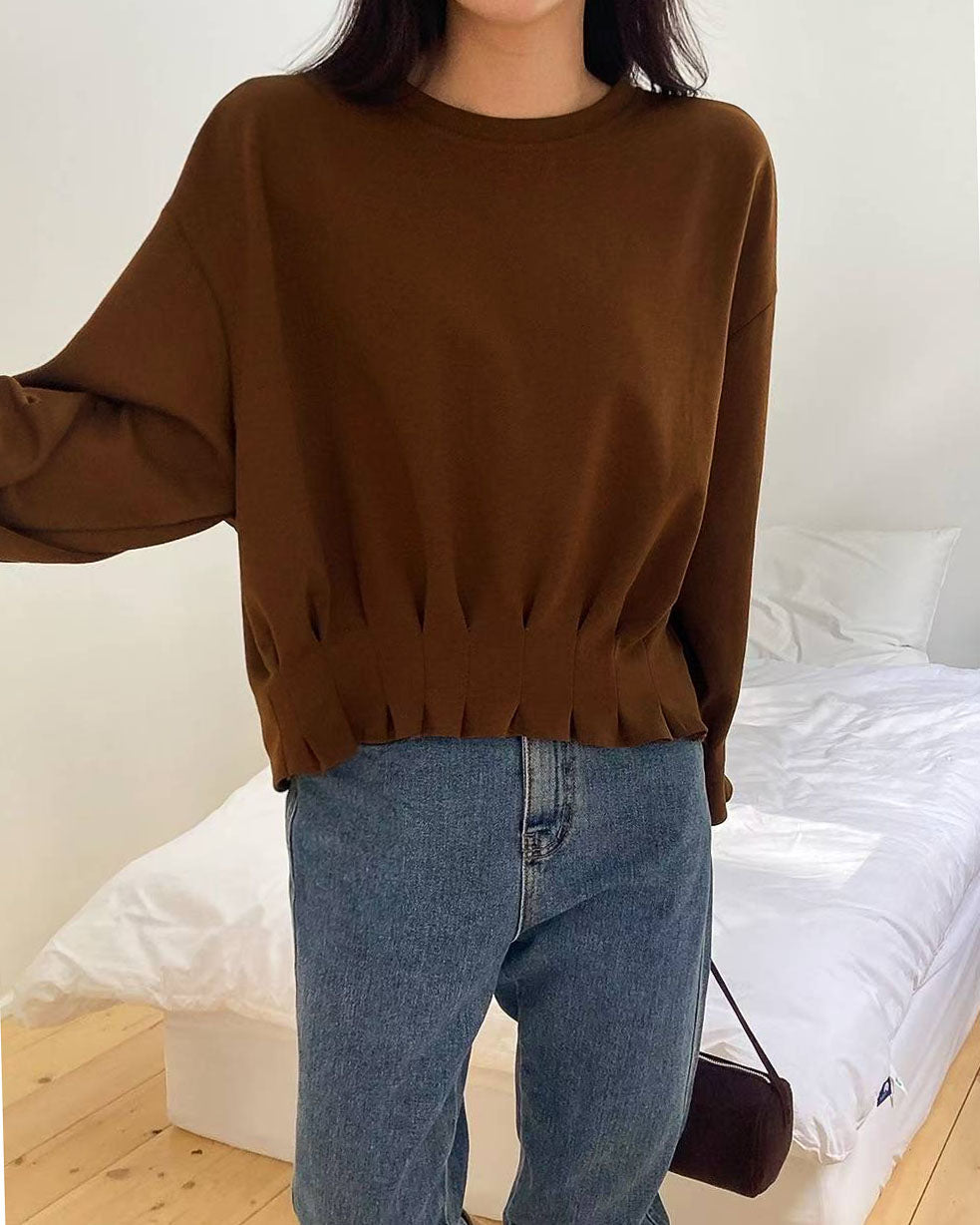 brown pleats hem sweat top *pre-prder*