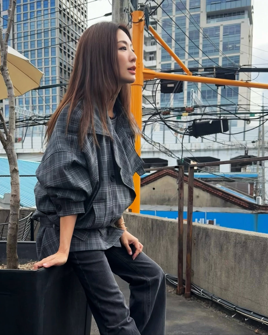 grey checkers trench jacket with belt *pre-order*