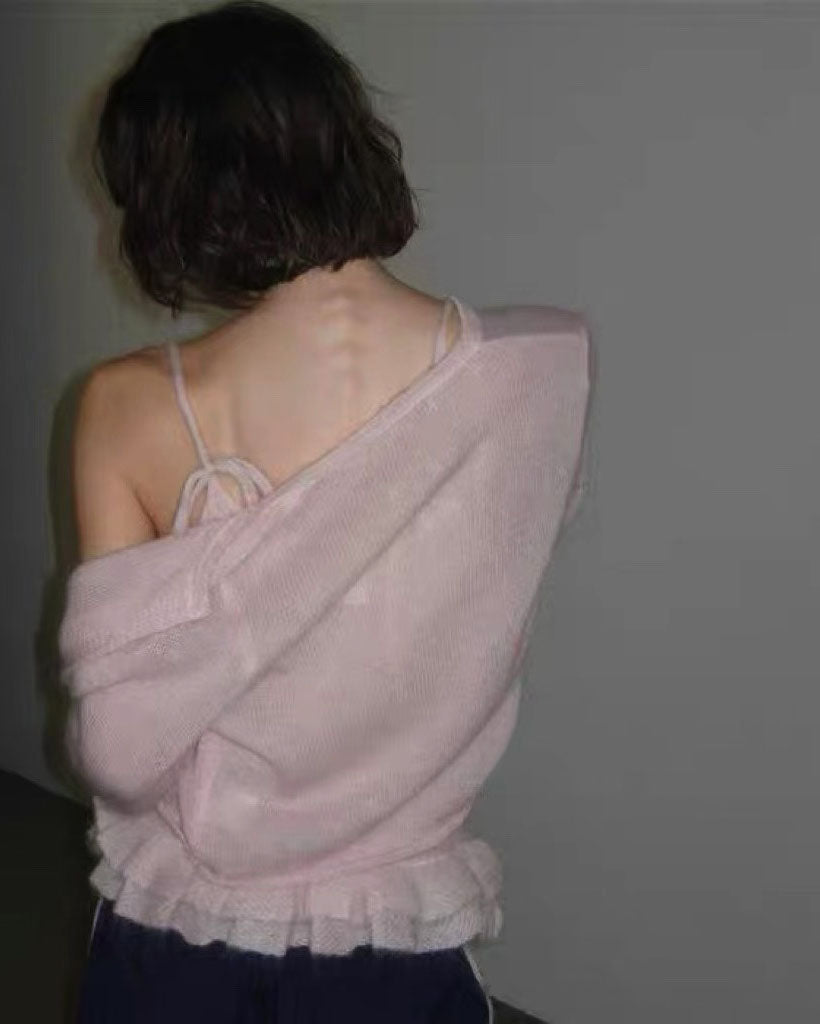 pink mohair ruffles hem slip w/ cardigan set *pre-order*