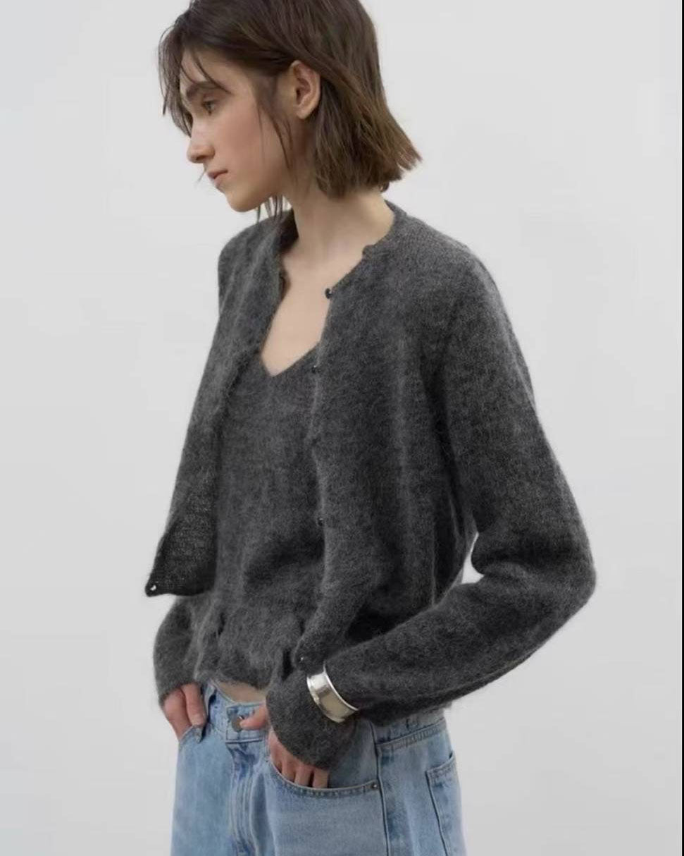 grey mohair ruffles hem slip w/ cardigan set *pre-order*