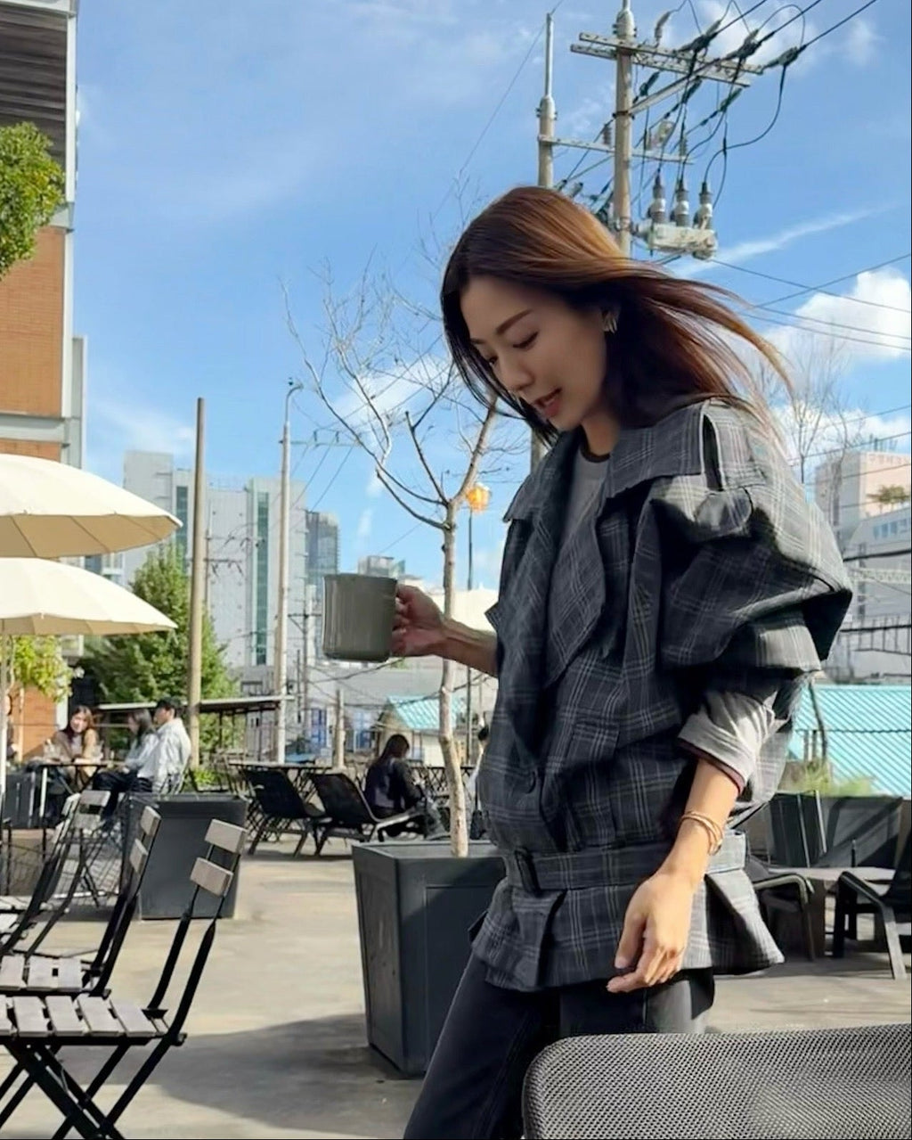 grey checkers trench jacket with belt *pre-order*