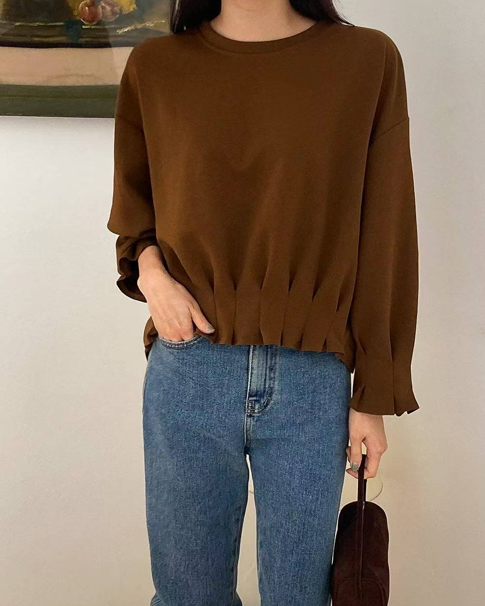 brown pleats hem sweat top *pre-prder*