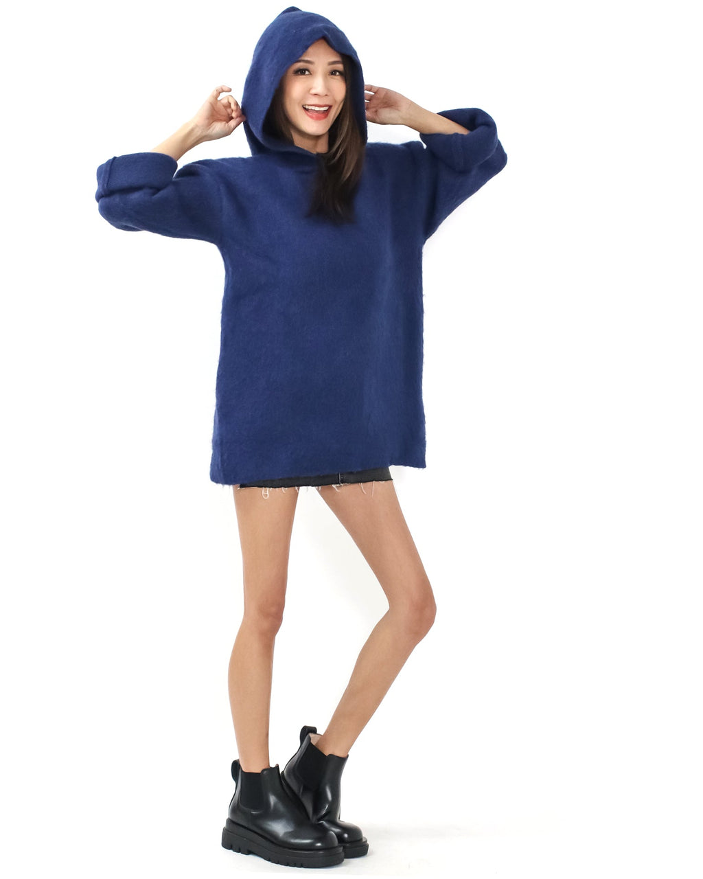 navy blue hoodie knitted top *pre-order*