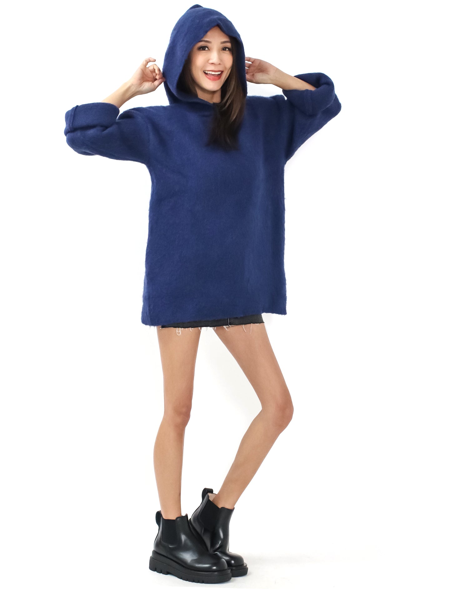 navy blue hoodie knitted top *pre-order*