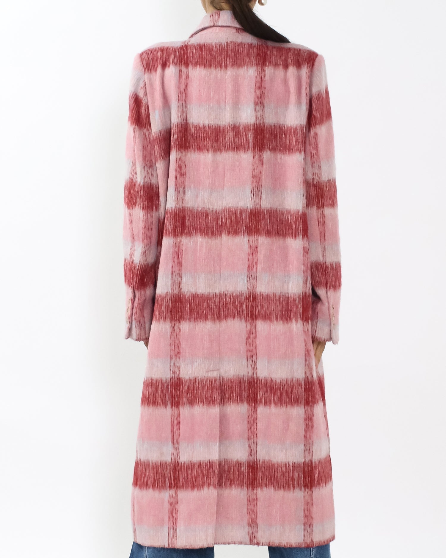 pink & ivory checkers wool blended longline jacket *pre-order*
