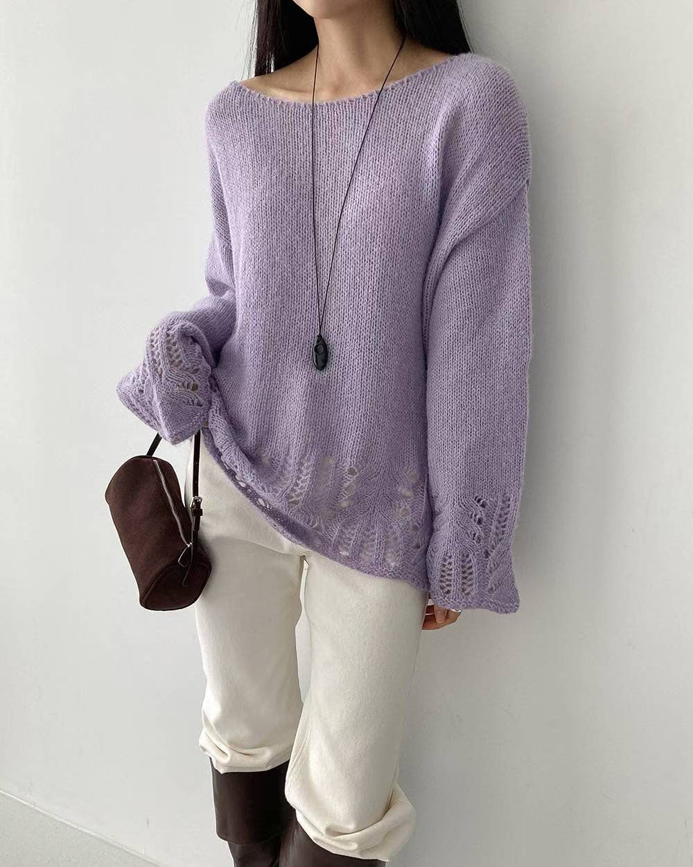 lilac crochet hem knitted top *pre-order*
