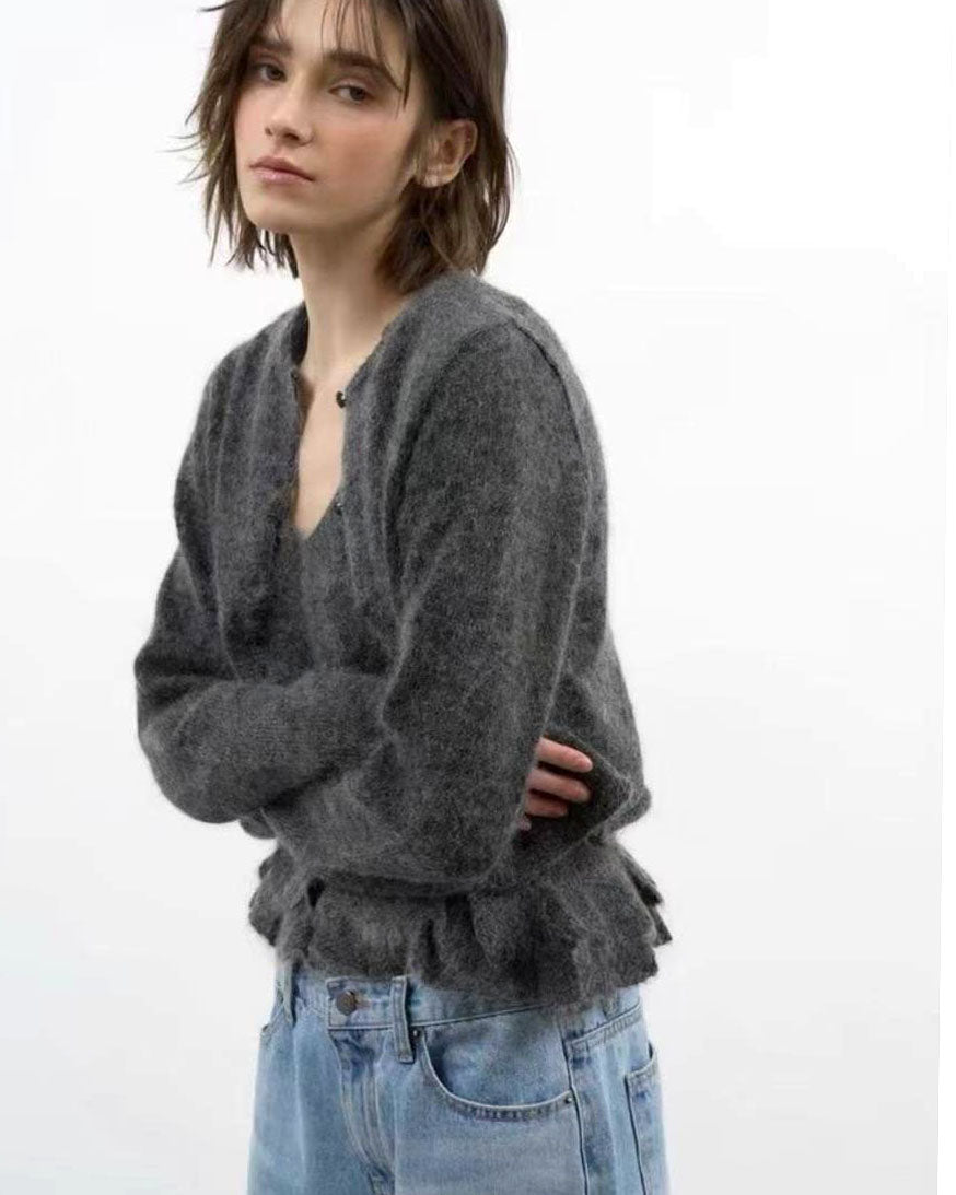 grey mohair ruffles hem slip w/ cardigan set *pre-order*