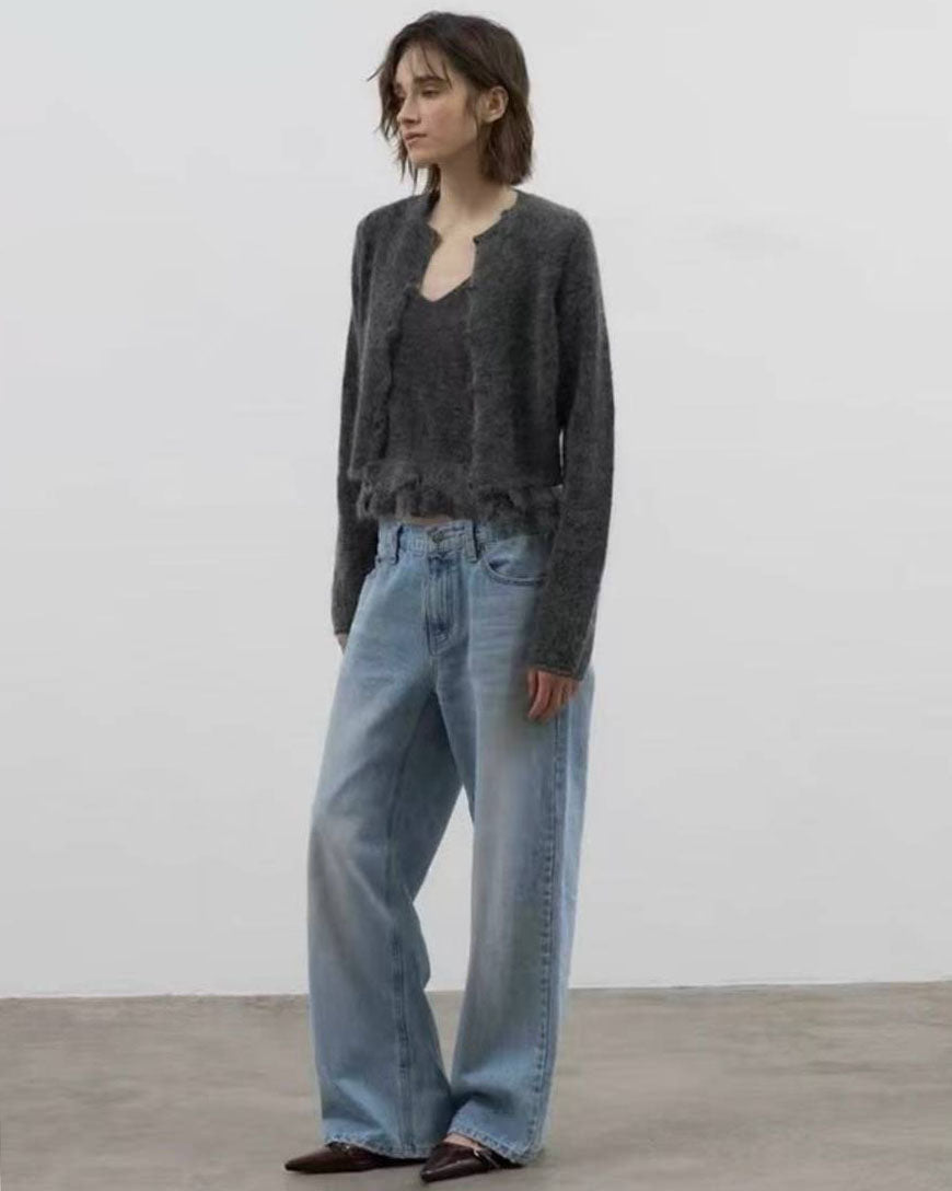 grey mohair ruffles hem slip w/ cardigan set *pre-order*