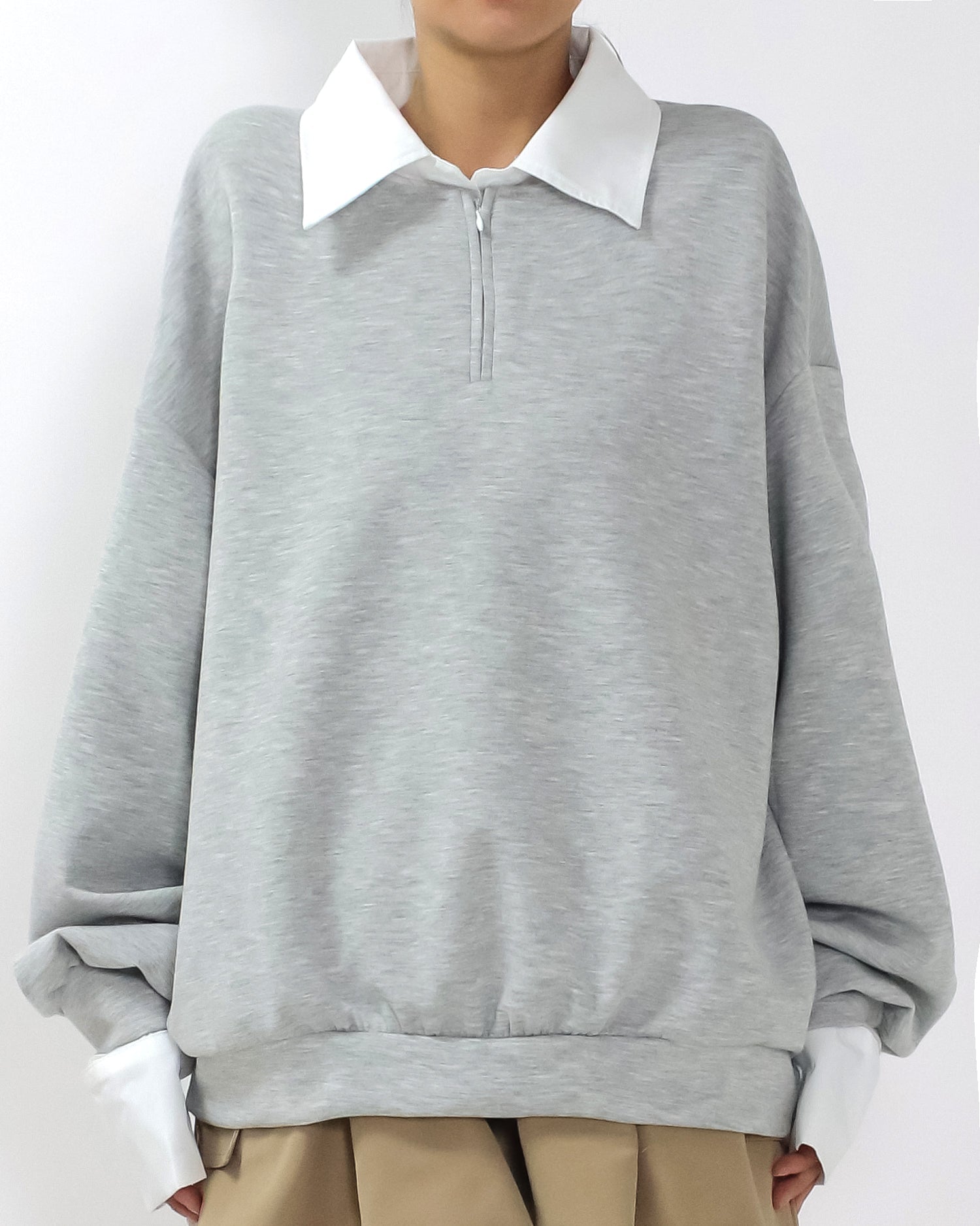 grey neoprene w/ shirt collar cuffs sweatshirt *pre-order*