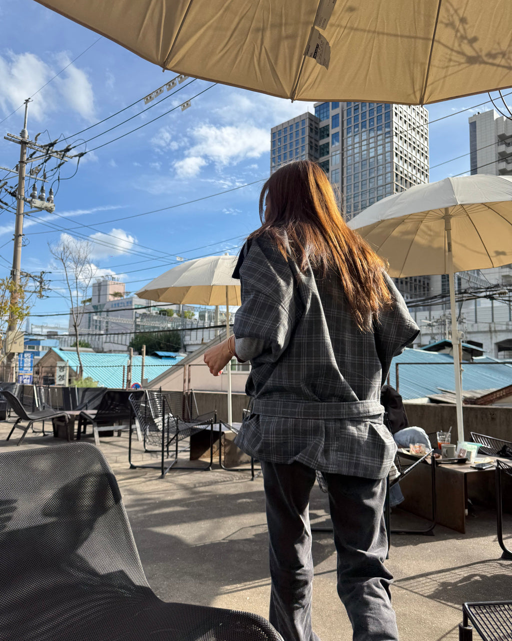 grey checkers trench jacket with belt *pre-order*