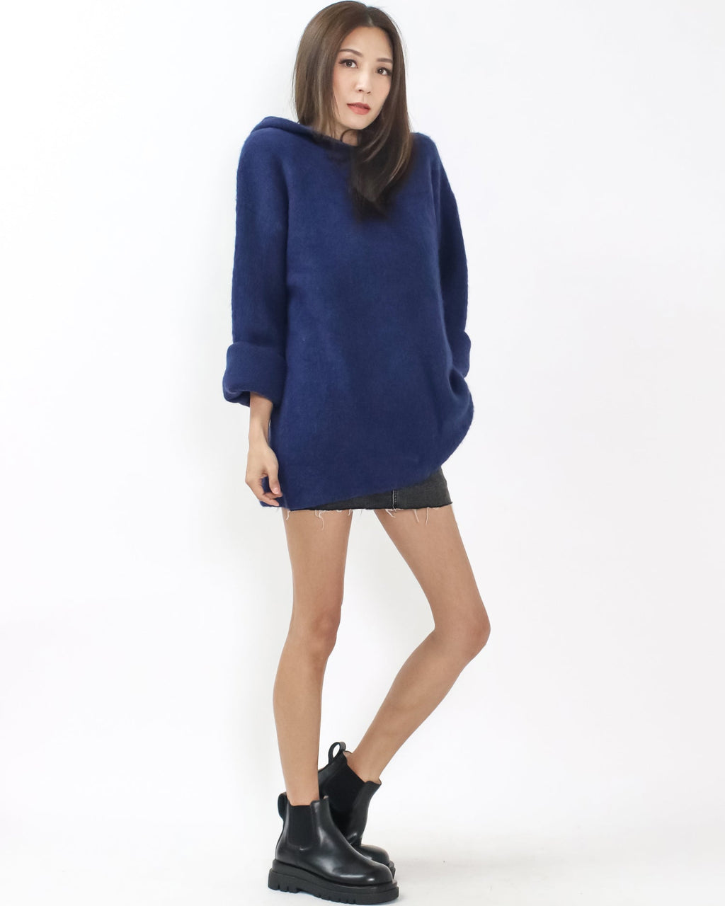 navy blue hoodie knitted top *pre-order*