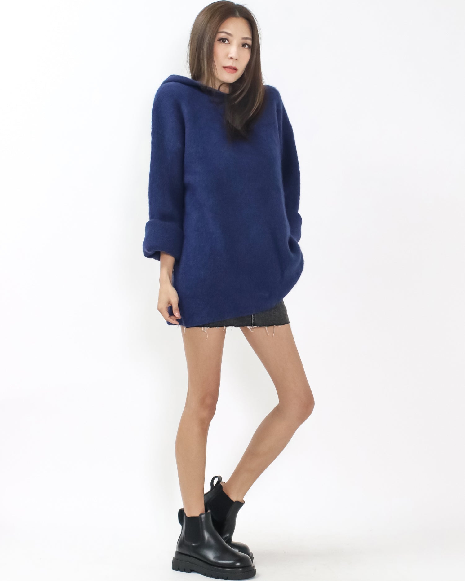 navy blue hoodie knitted top *pre-order*