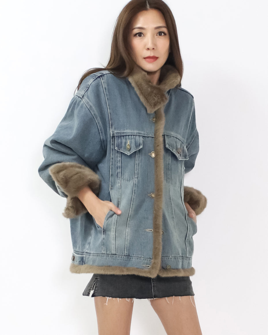 denim faux fur jacket *pre-order*