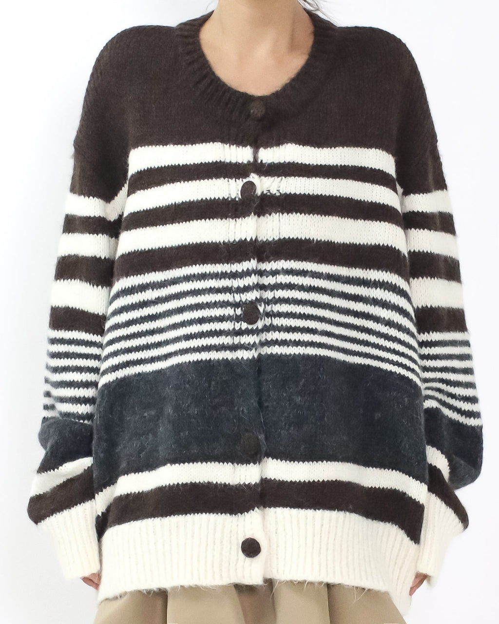 brown ivory and grey stripe knitted cardigan *pre-order*