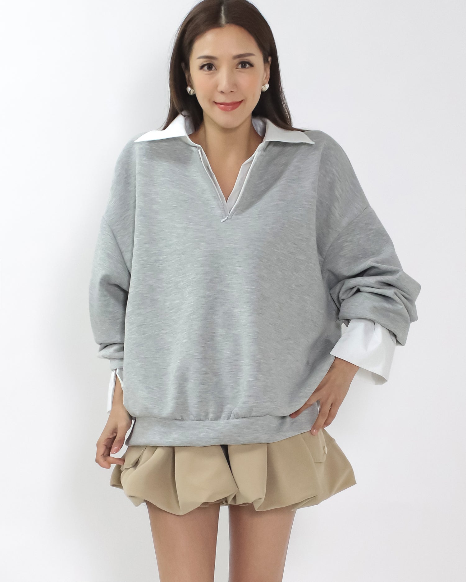 grey neoprene w/ shirt collar cuffs sweatshirt *pre-order*
