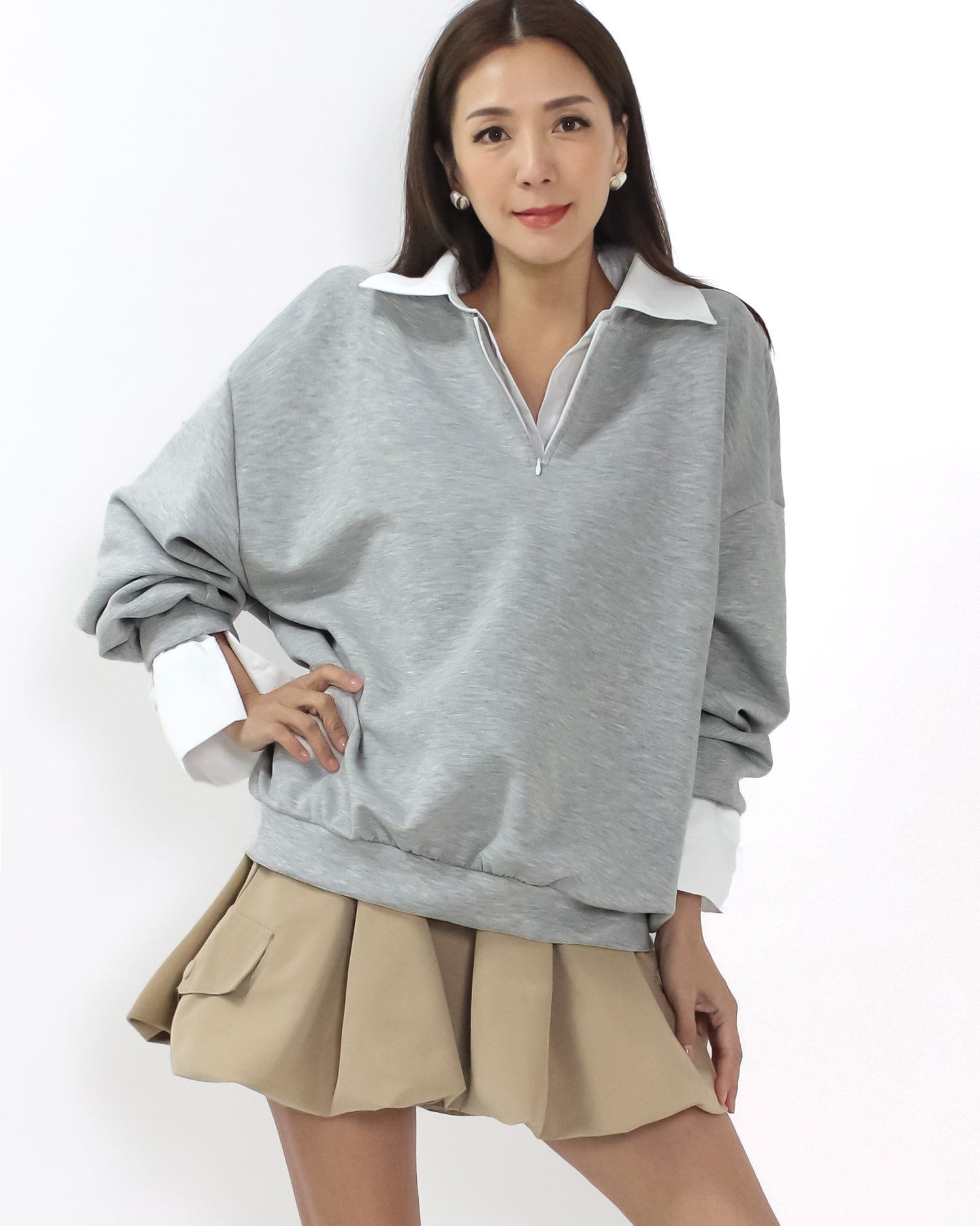 grey neoprene w/ shirt collar cuffs sweatshirt *pre-order*