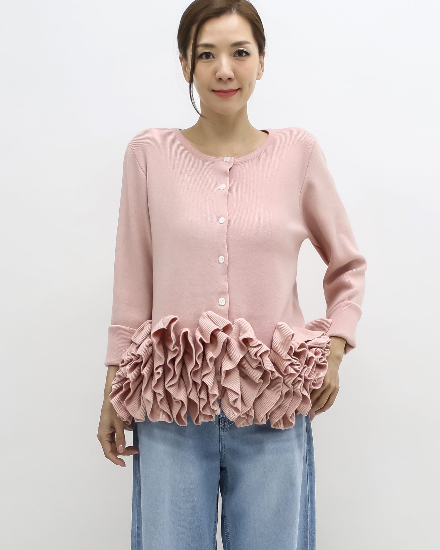 pink ruffles hem knitted top