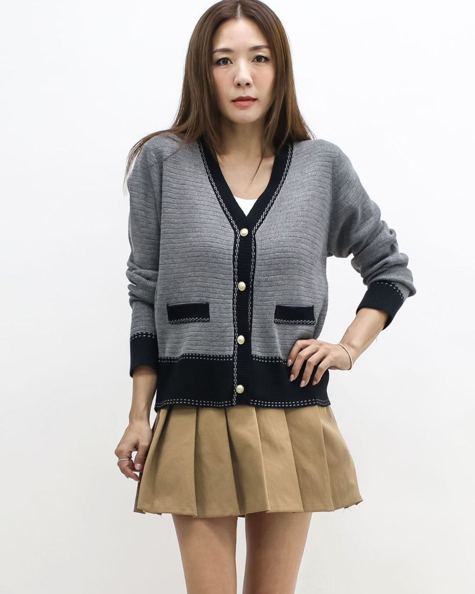 grey & black trim knitted cardigan *pre-order*