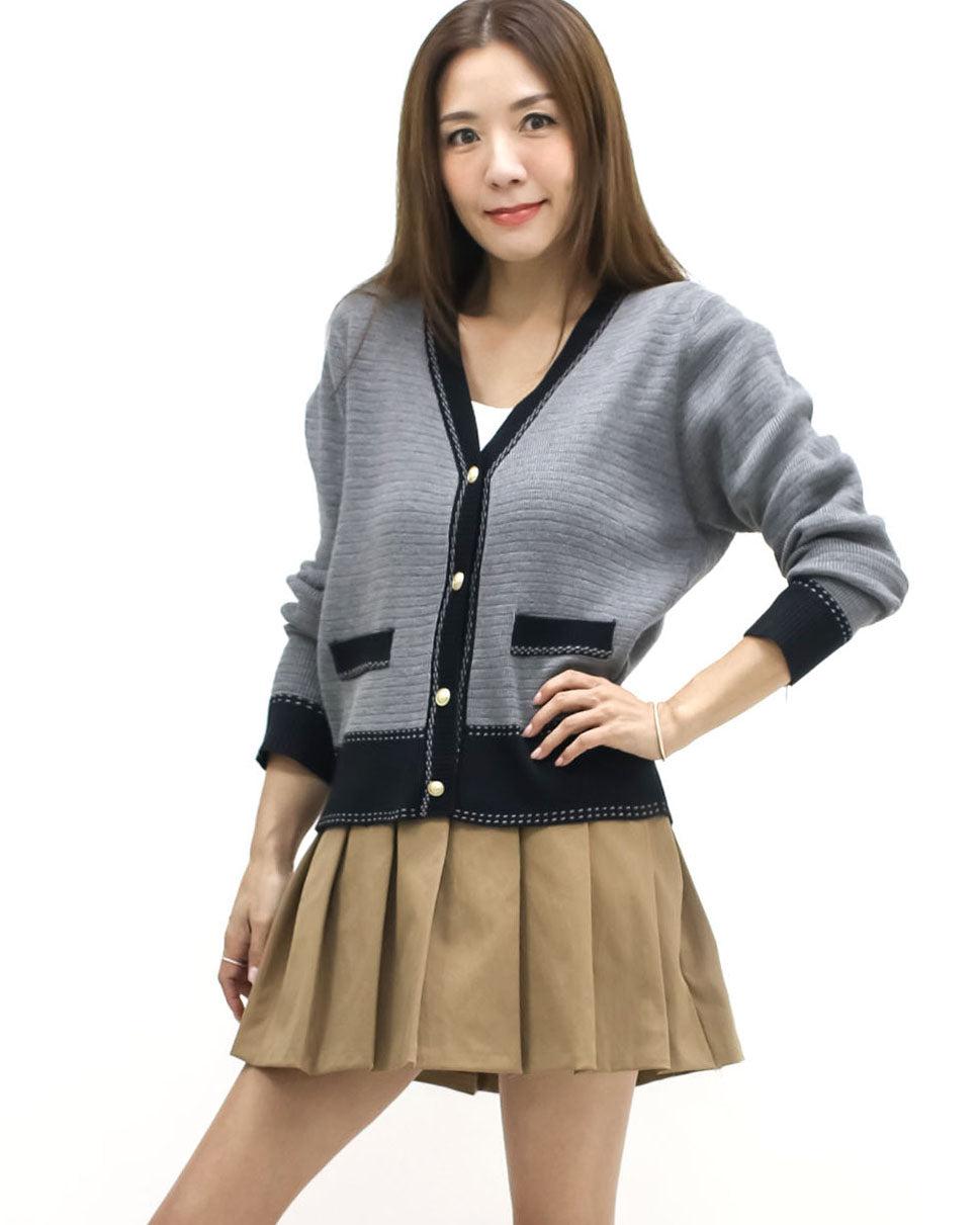grey & black trim knitted cardigan *pre-order*