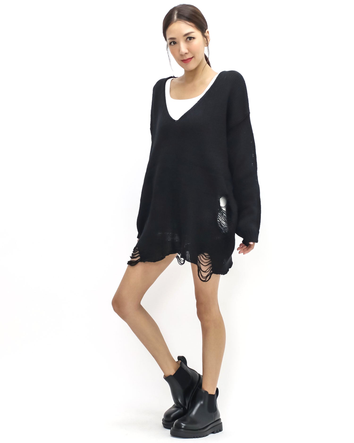 black ripped knitted longline top *pre-order*