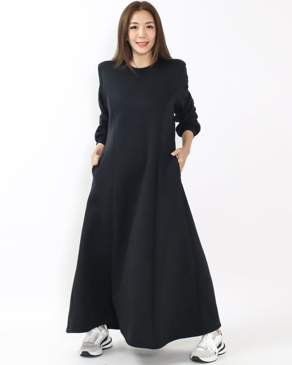black flare fleece sweat longline dress *pre-order*