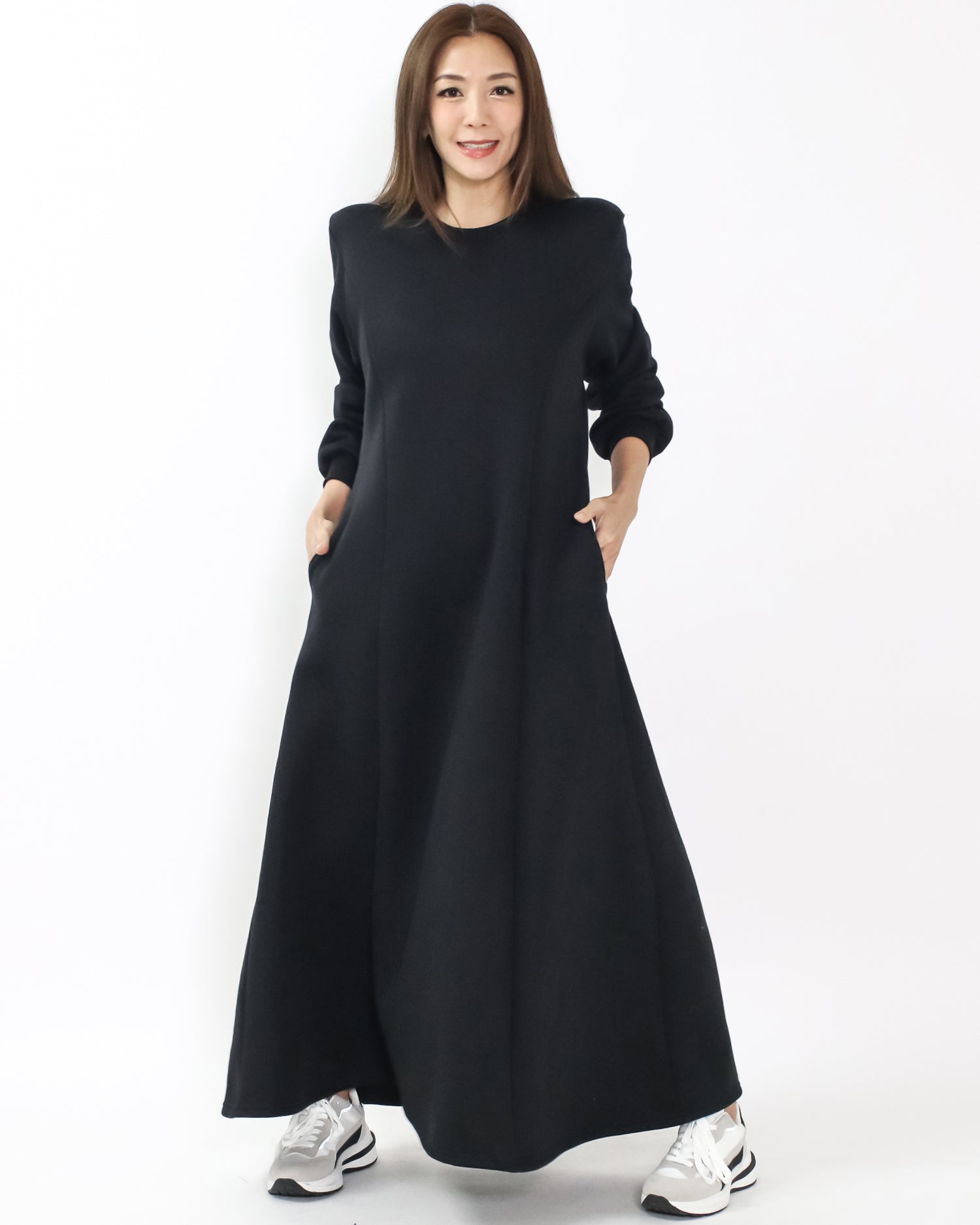 black flare fleece sweat longline dress *pre-order*