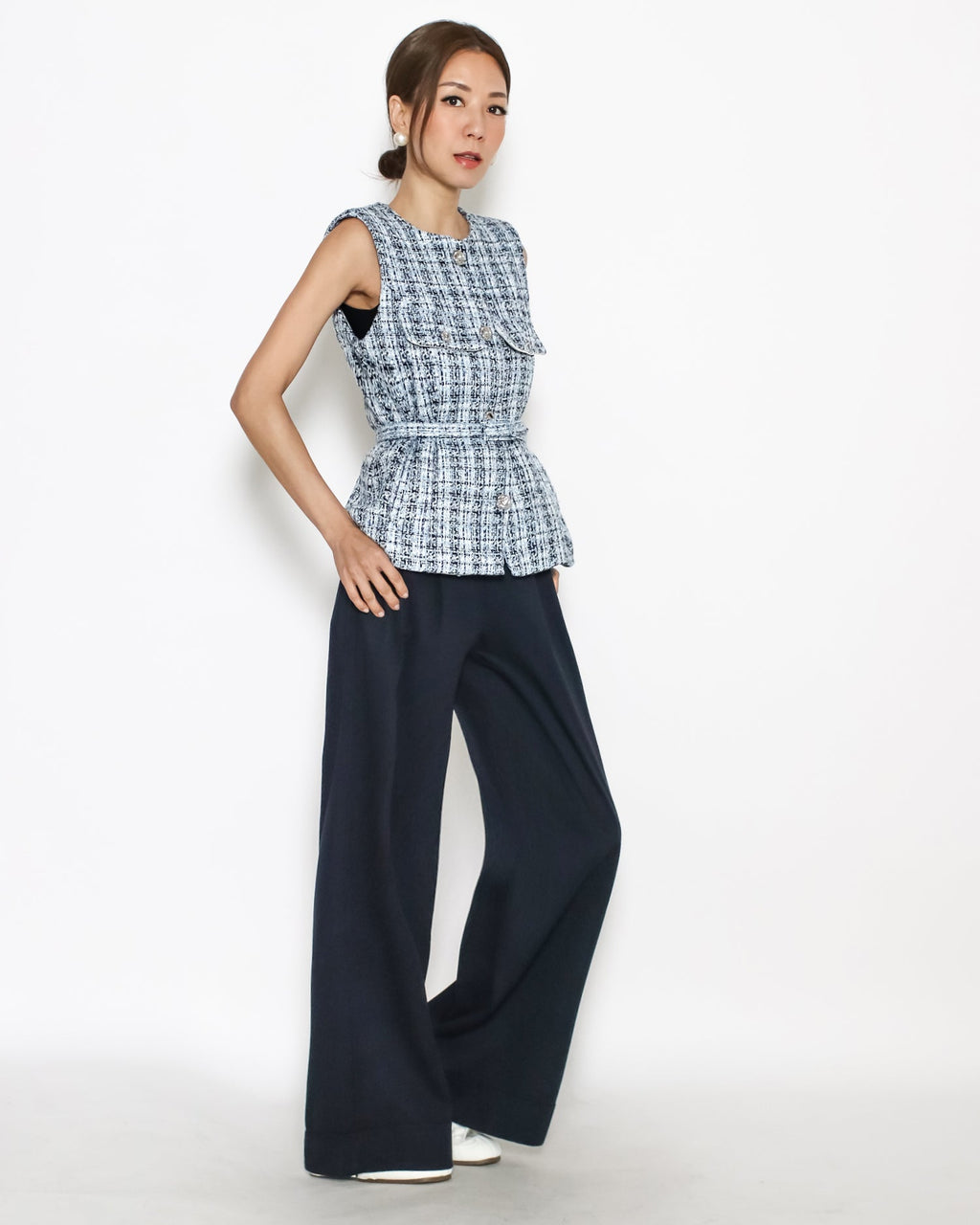 blue tweed vest jacket w/ belt *pre-order*