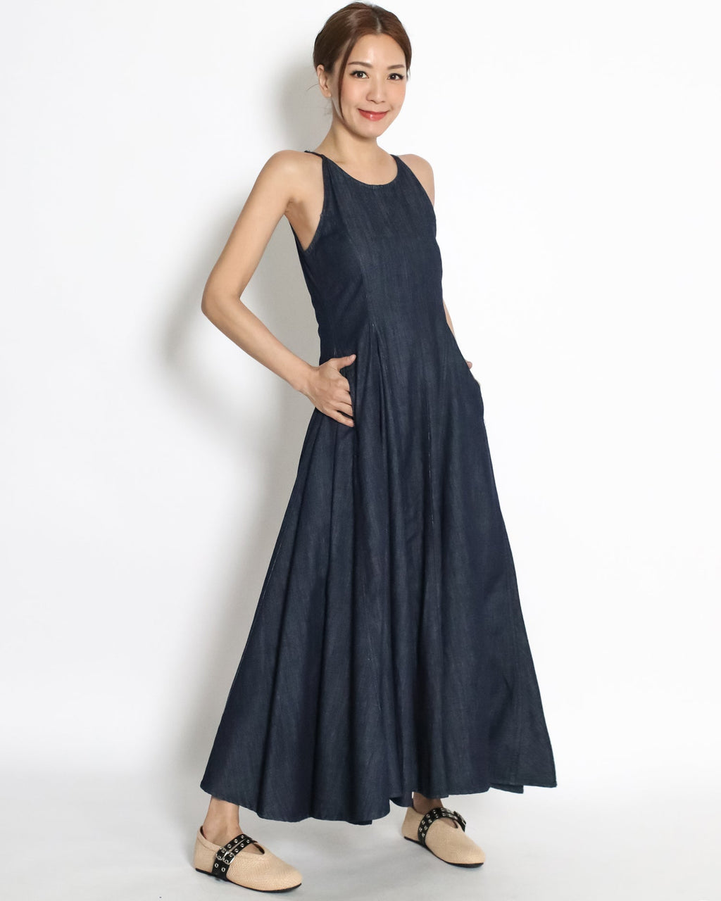 indigo denim flare longline dress *pre-order*
