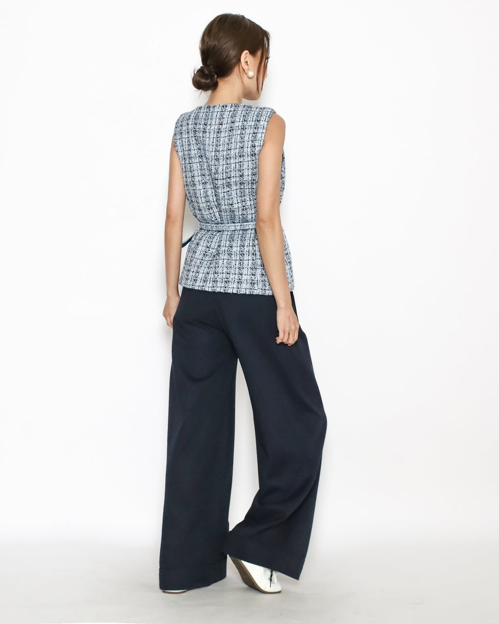 blue tweed vest jacket w/ belt *pre-order*