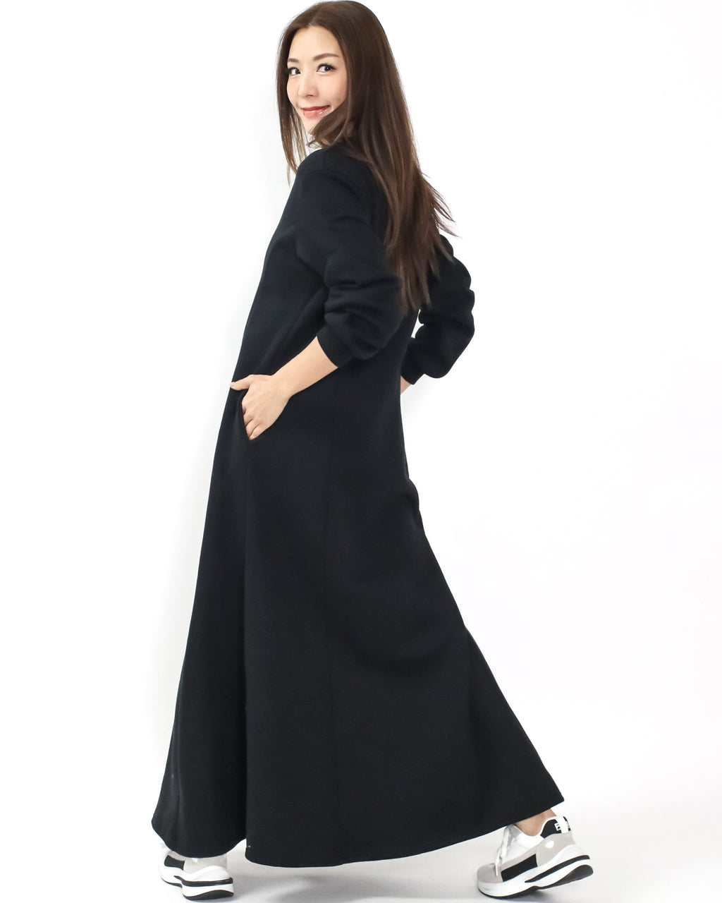 black flare fleece sweat longline dress *pre-order*