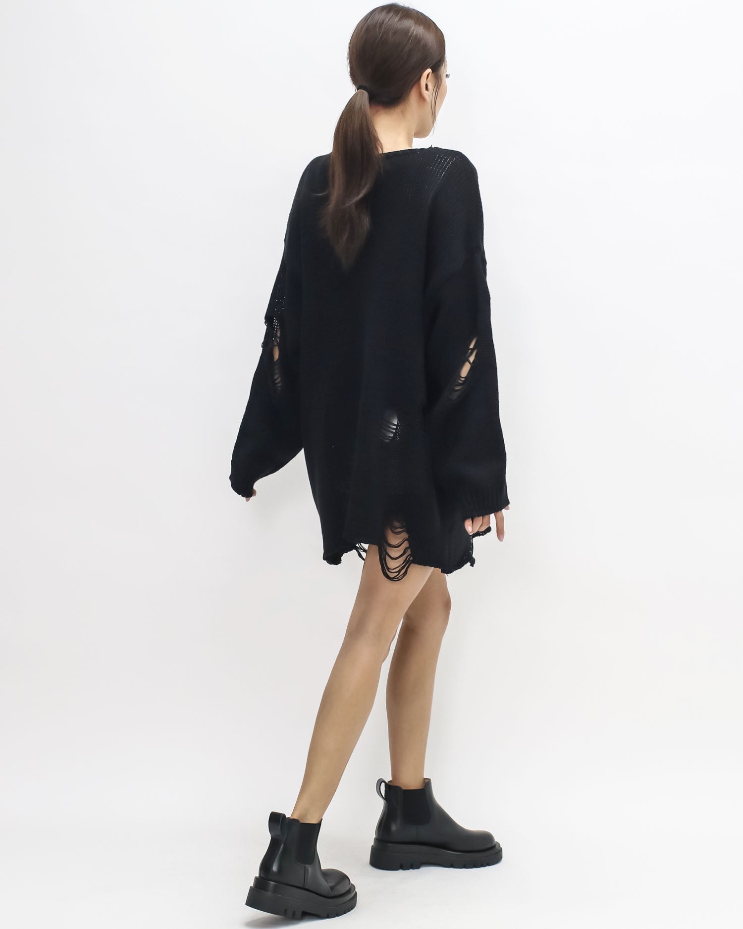black ripped knitted longline top *pre-order*