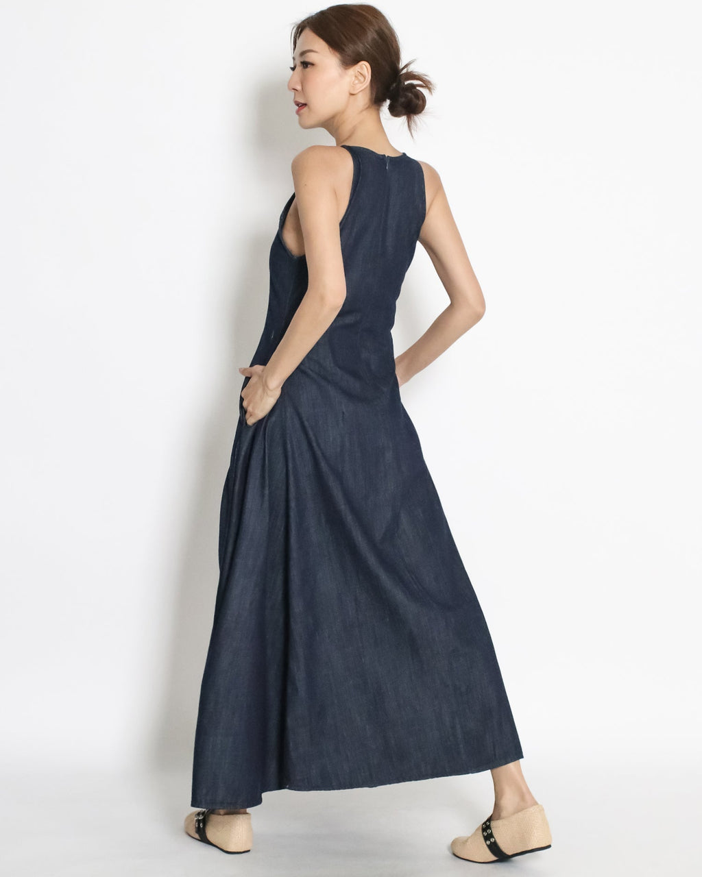 indigo denim flare longline dress *pre-order*