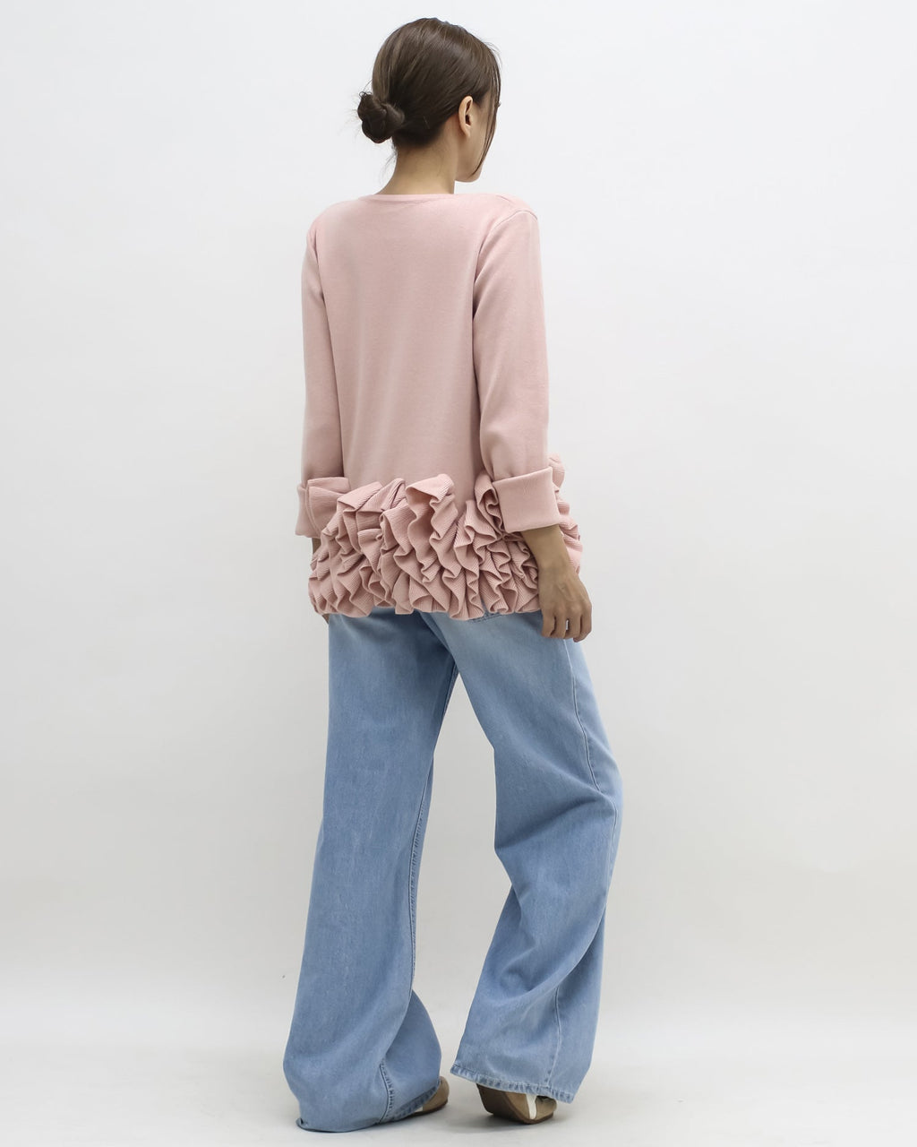 pink ruffles hem knitted top