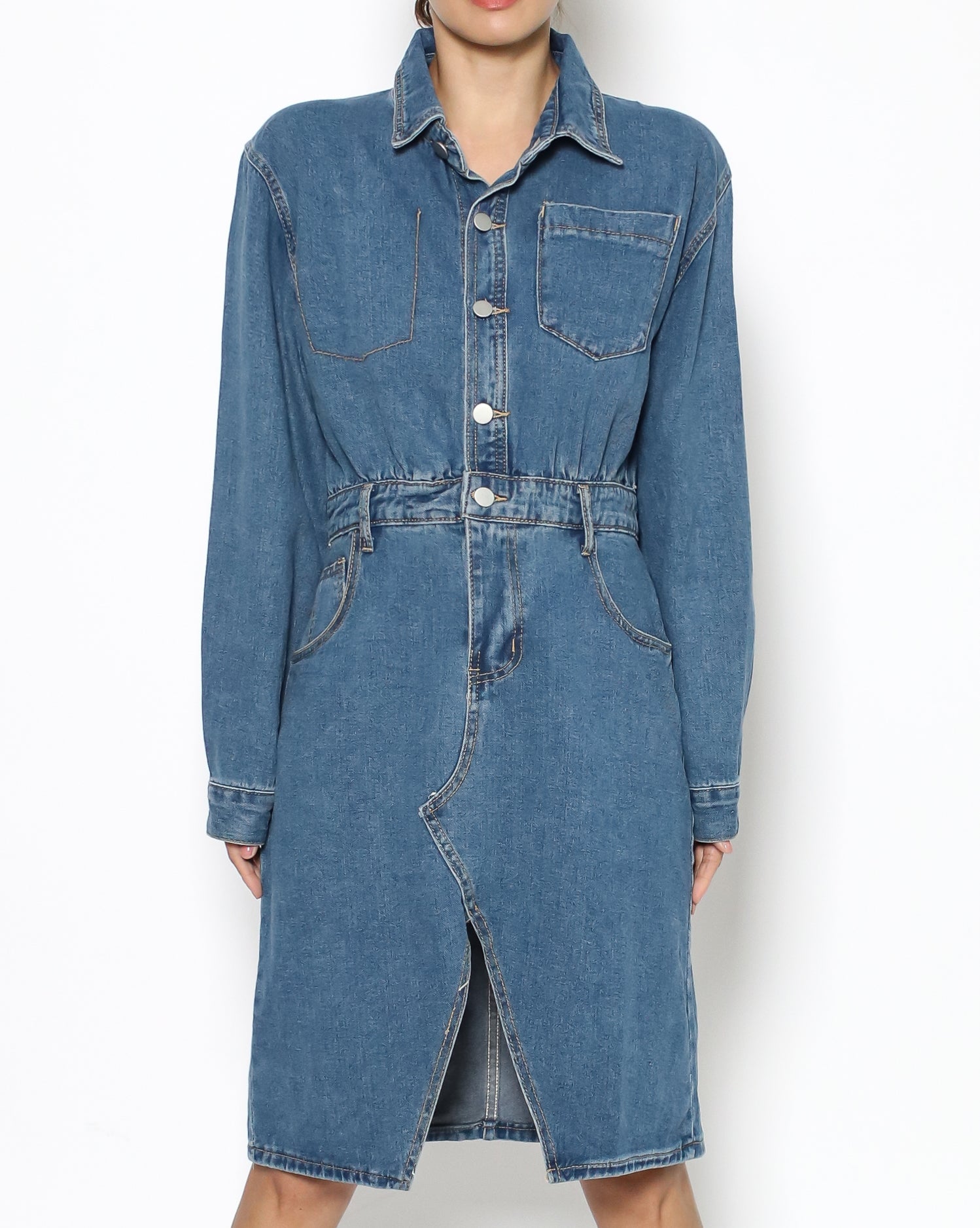 denim split front dress *pre-order*
