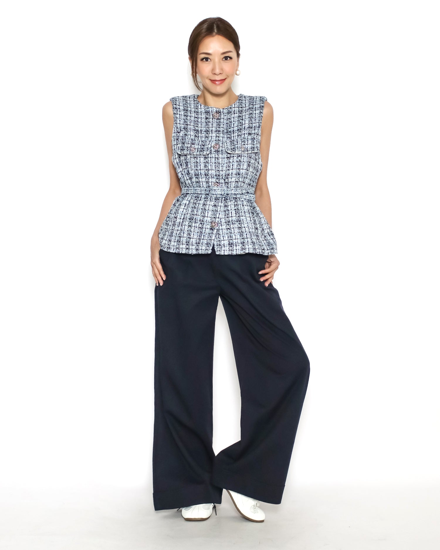 blue tweed vest jacket w/ belt *pre-order*